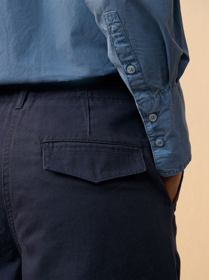 Navy 100% Cotton Barrel Leg Chinos