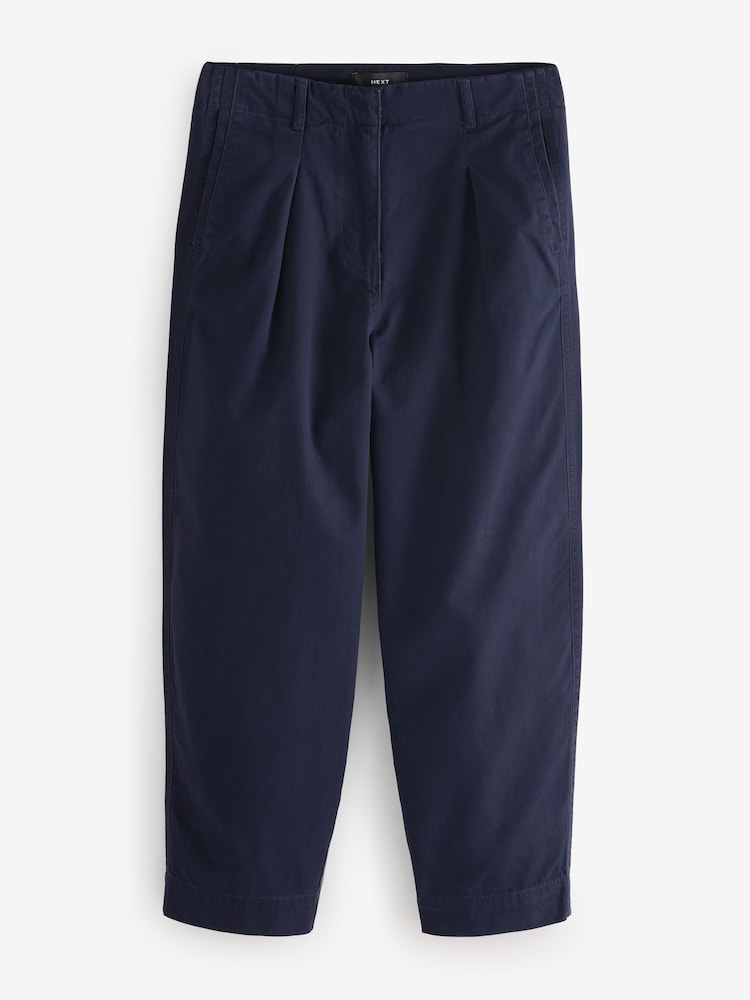 Navy 100% Cotton Barrel Leg Chinos