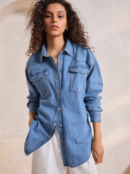 Mid Blue Oversize Denim Shirt
