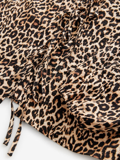 Leopard Tie Front Long Sleeve Top