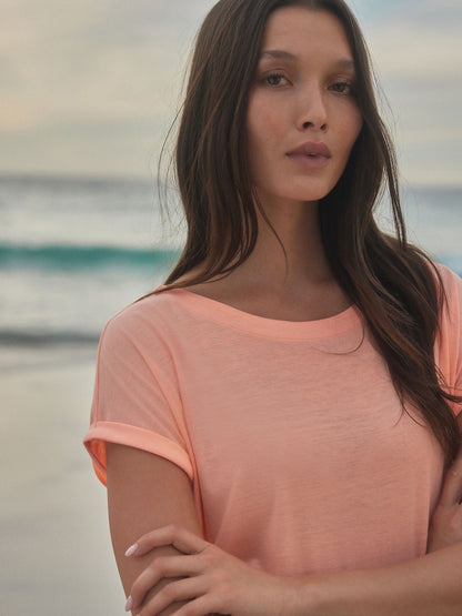 Peach Pink Cap Sleeve T-Shirt Top