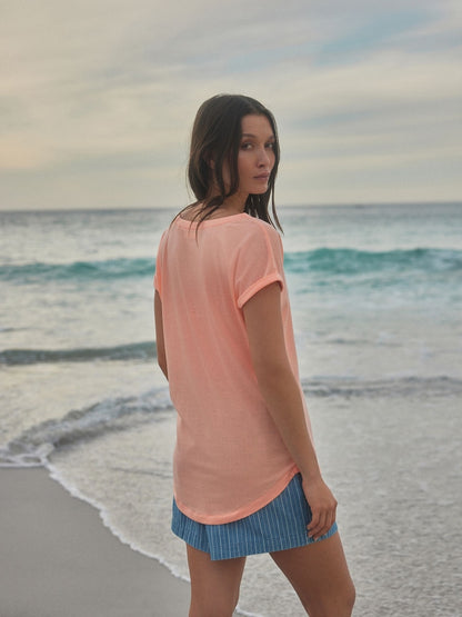 Peach Pink Cap Sleeve T-Shirt Top
