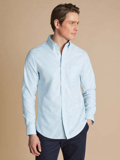Button-Down Non-Iron Plain Stretch Oxford Slim Fit Shirt - Blue