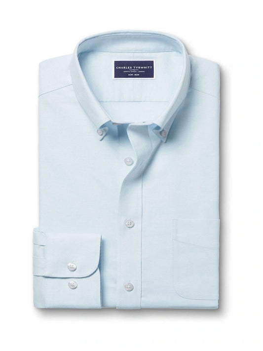 Button-Down Plain Non Iron Stretch Oxford Slim Fit Shirt - Blue