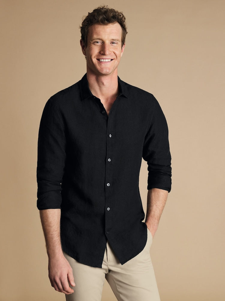Pure Linen Slim Fit Shirt - Black
