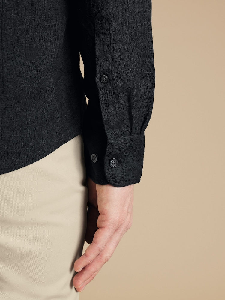 Pure Linen Slim Fit Shirt - Black