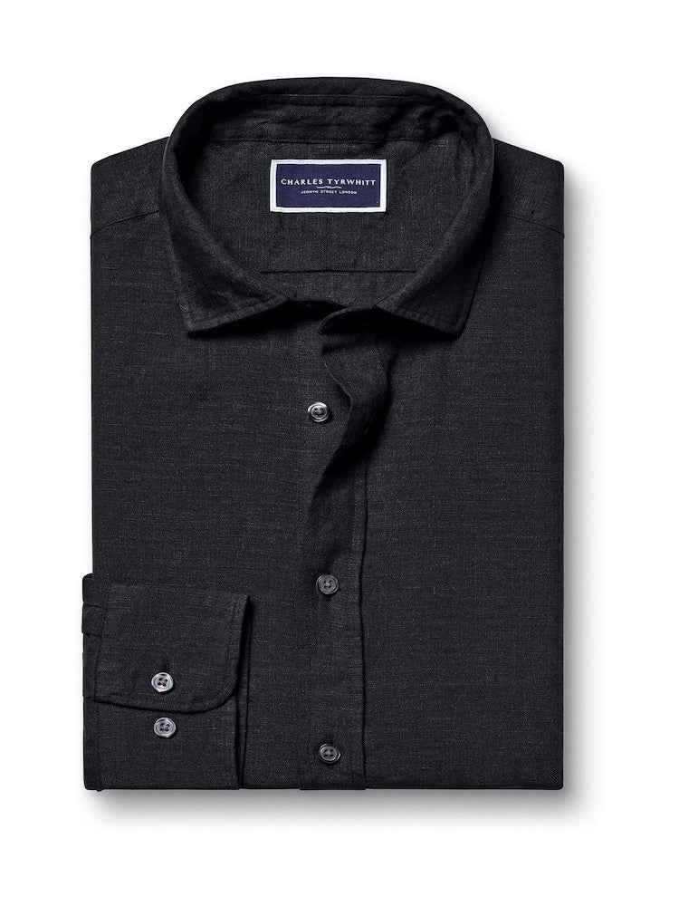 Pure Linen Slim Fit Shirt - Black