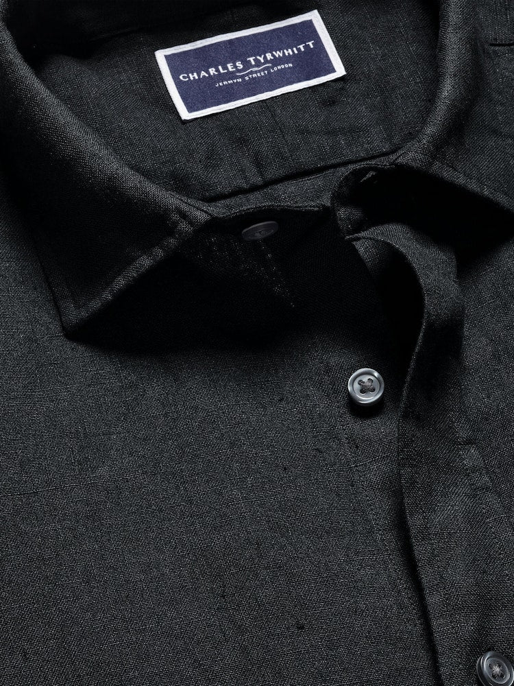 Pure Linen Slim Fit Shirt - Black
