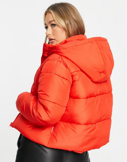 Hooded Padded Puffer Jacket Red