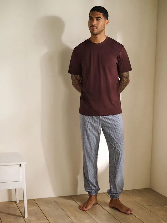 Blue Check Motionflex Cosy Short Sleeve Cuffed Pjamas