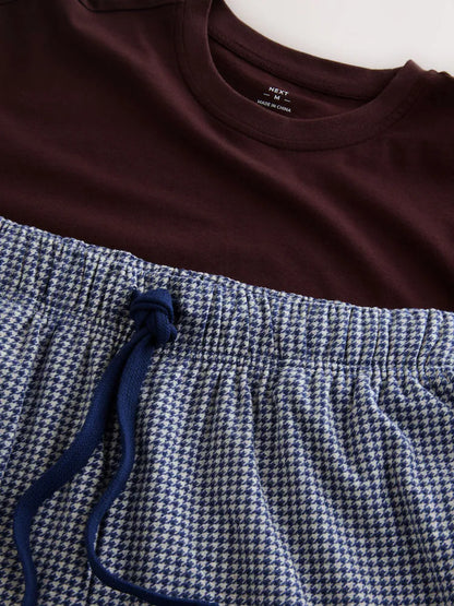 Blue Check Motionflex Cosy Short Sleeve Cuffed Pjamas