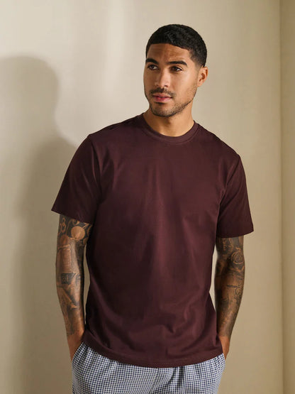 Blue Check Motionflex Cosy Short Sleeve Cuffed Pjamas