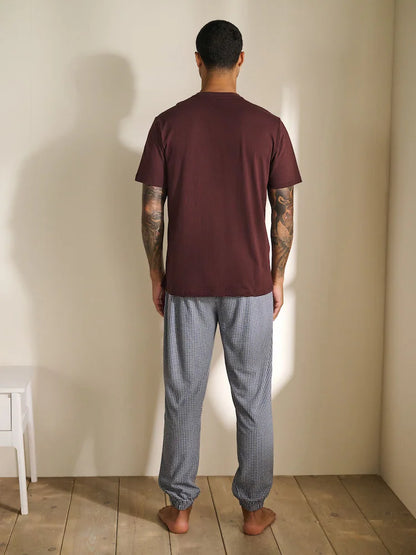 Blue Check Motionflex Cosy Short Sleeve Cuffed Pjamas