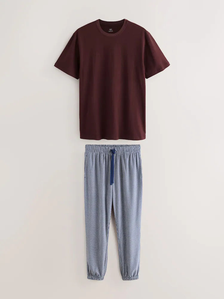 Blue Check Motionflex Cosy Short Sleeve Cuffed Pjamas