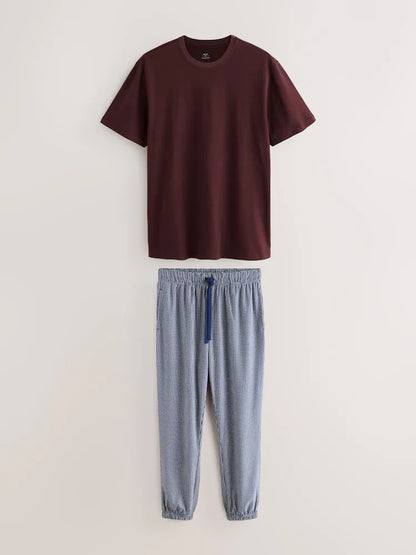 Blue Check Motionflex Cosy Short Sleeve Cuffed Pjamas