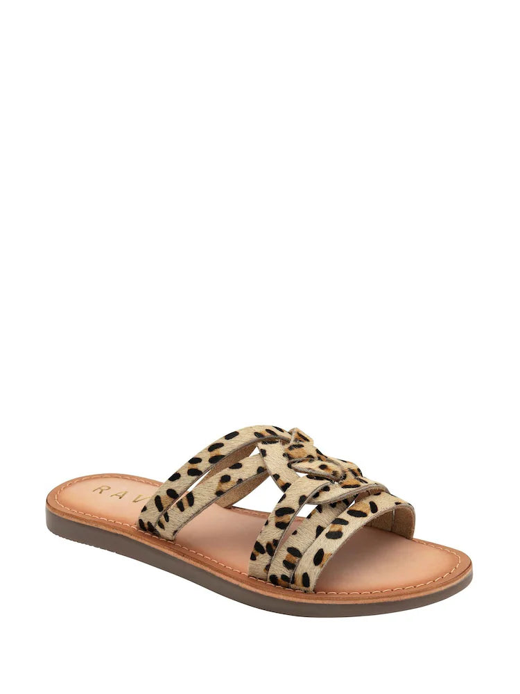 Ravel Animal Print Leather Flat Mule Sandals