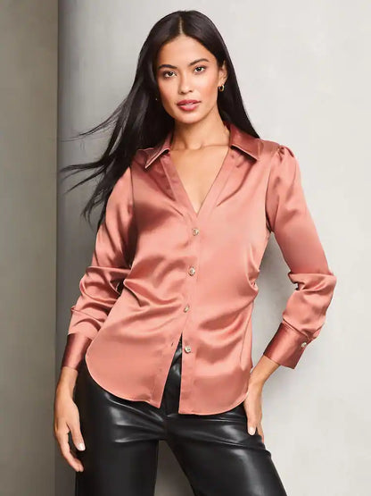 Lipsy Pink Ruched Side Satin Button Through Shirt