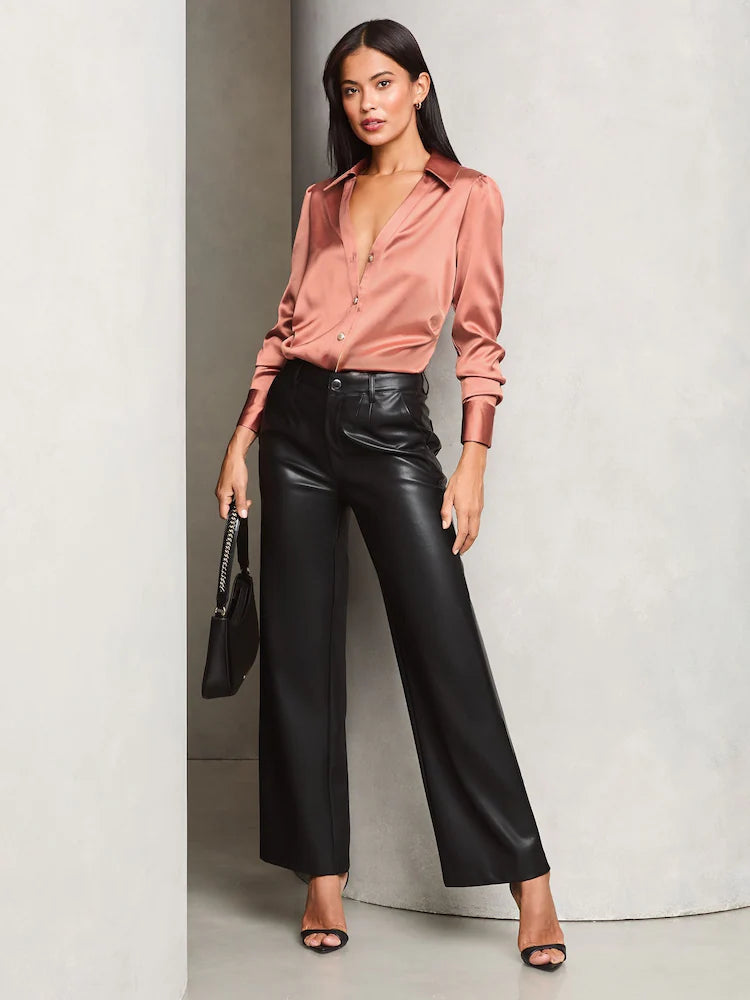 Lipsy Pink Ruched Side Satin Button Through Shirt