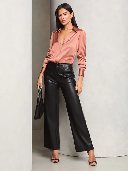 Lipsy Pink Ruched Side Satin Button Through Shirt