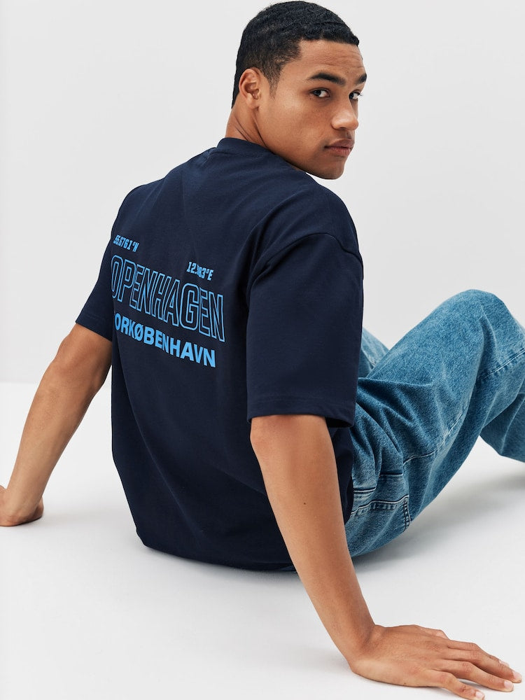 Navy Copenhagen Regular Fit Graphic Print Heavy Weight T-Shirt
