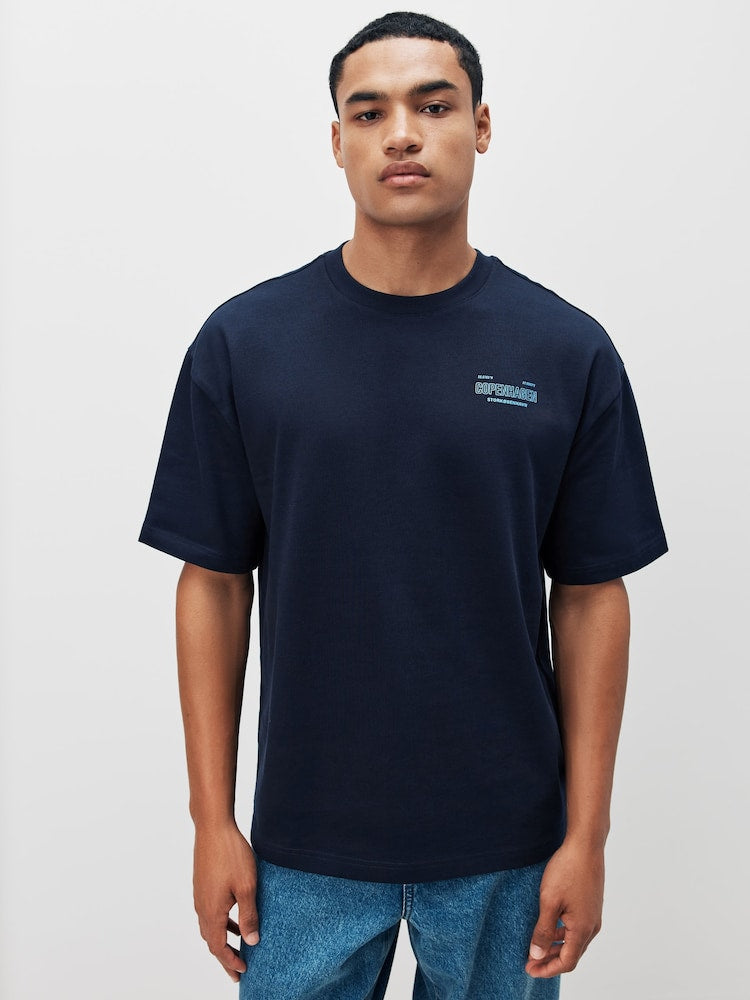 Navy Copenhagen Regular Fit Graphic Print Heavy Weight T-Shirt