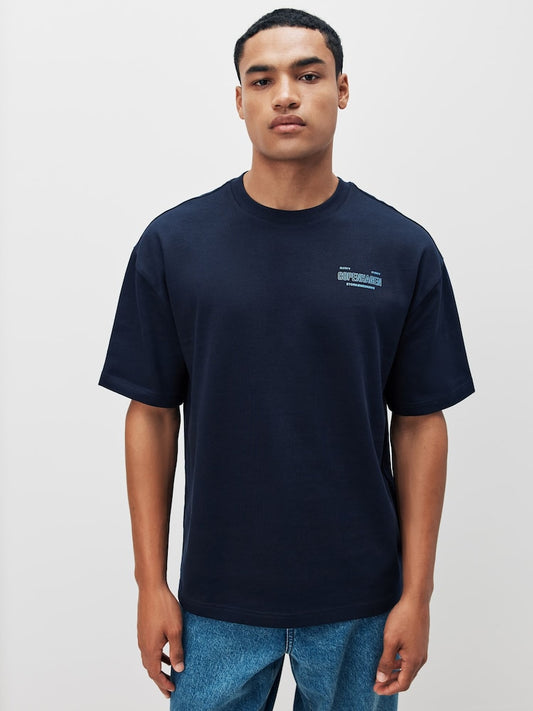 Navy Copenhagen Regular Fit Graphic Print Heavy Weight T-Shirt