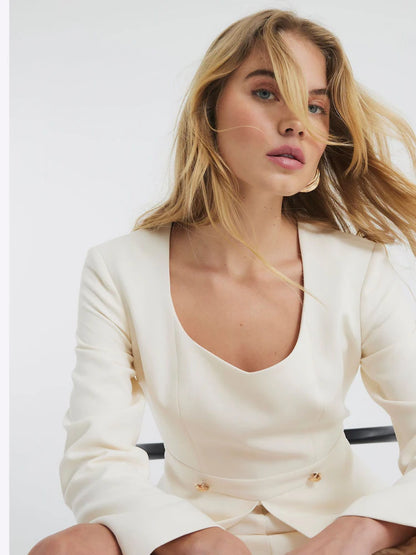 River Island Cream Peplum Long Sleeve Playsuit