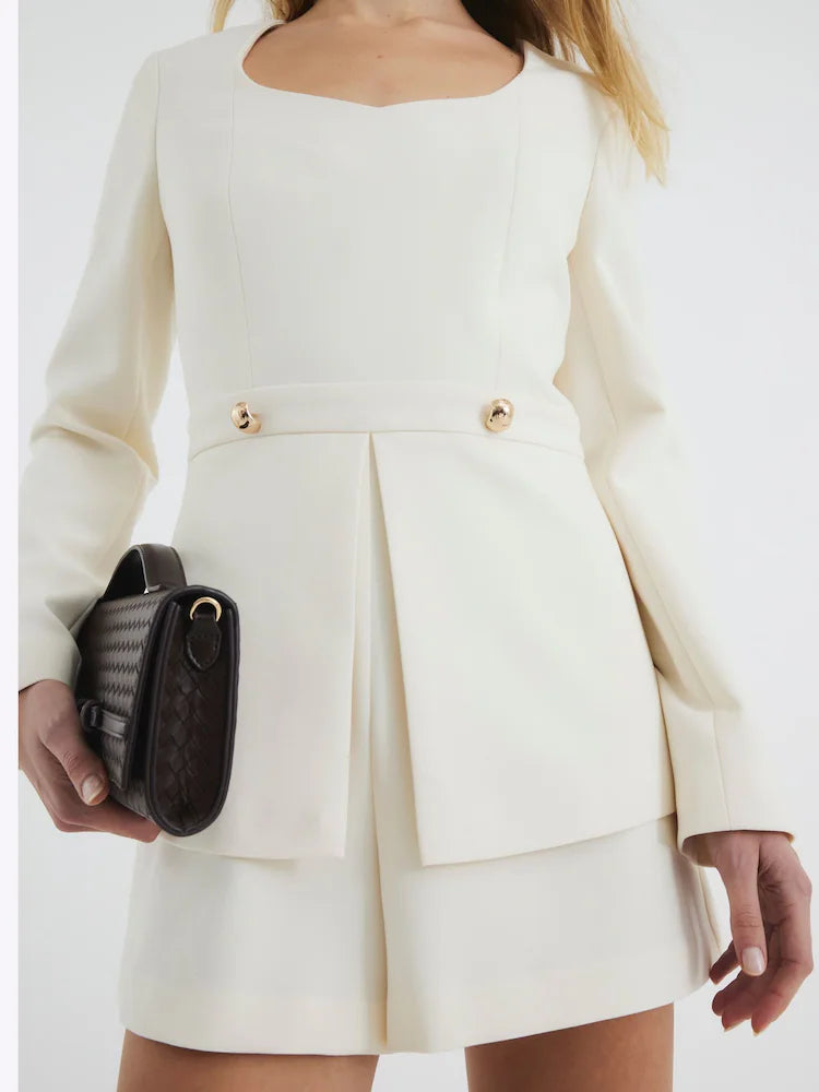 River Island Cream Peplum Long Sleeve Playsuit