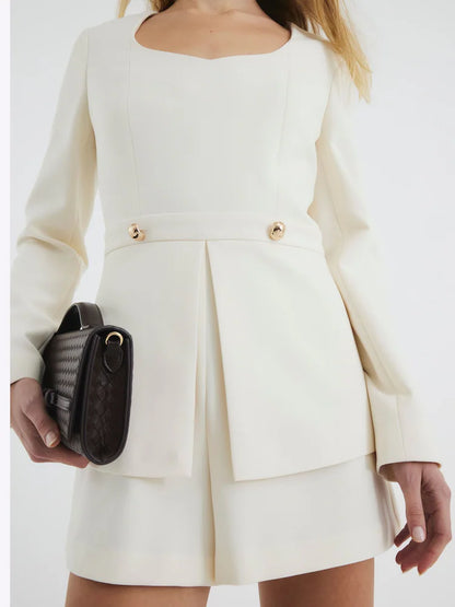 River Island Cream Peplum Long Sleeve Playsuit