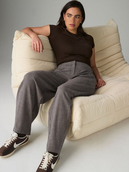 Brown Check Barrel Tailored Trousers