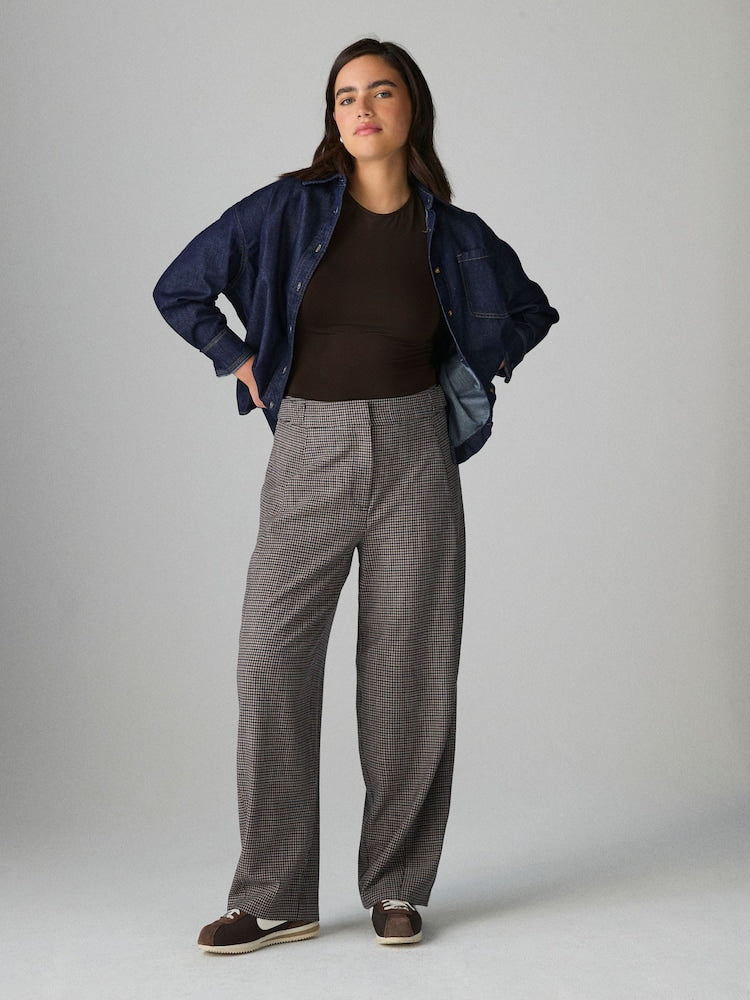 Brown Check Barrel Tailored Trousers