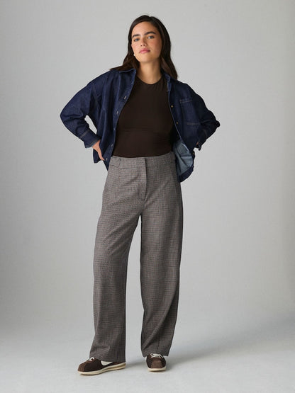 Brown Check Barrel Tailored Trousers