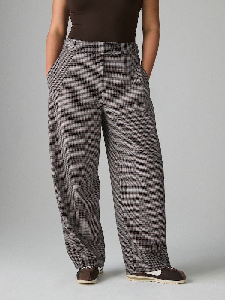 Brown Check Barrel Tailored Trousers