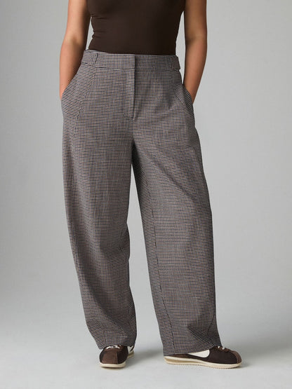 Brown Check Barrel Tailored Trousers