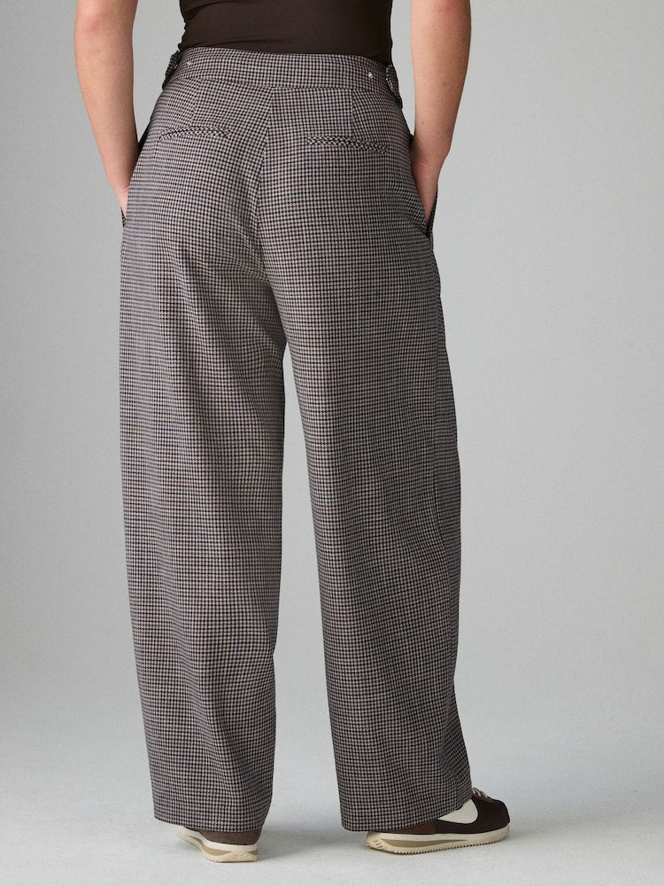 Brown Check Barrel Tailored Trousers
