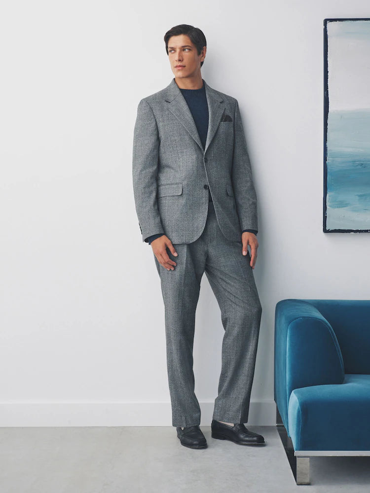 Grey Tailored Fit Wool Blend Suits Trousers