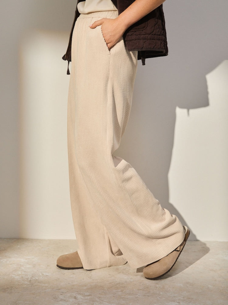 Wide Leg Soft Trousers Ecru