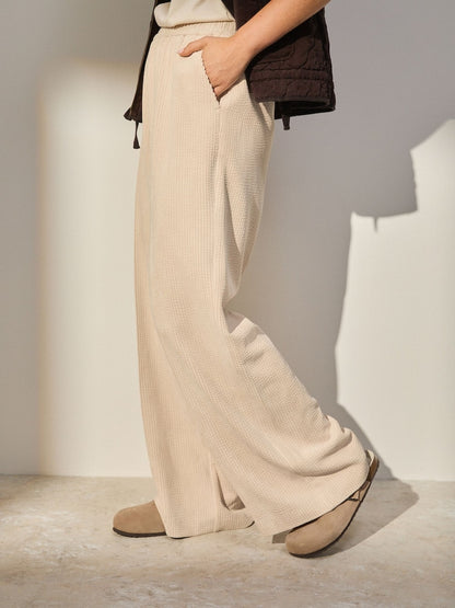 Wide Leg Soft Trousers Ecru