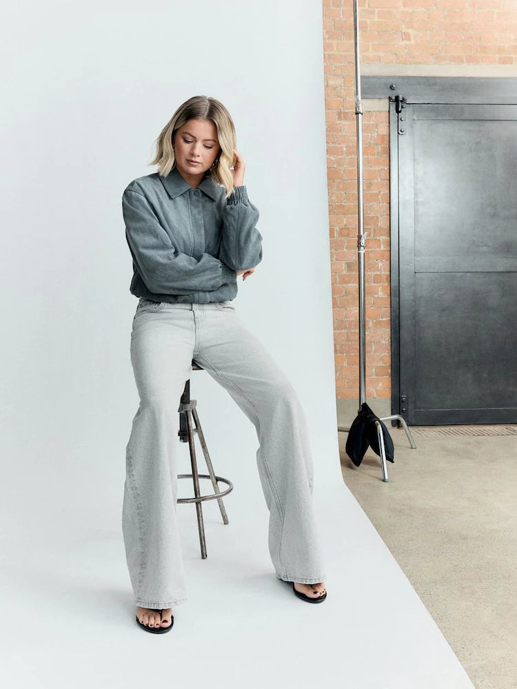 Grey Wide Leg Jeans