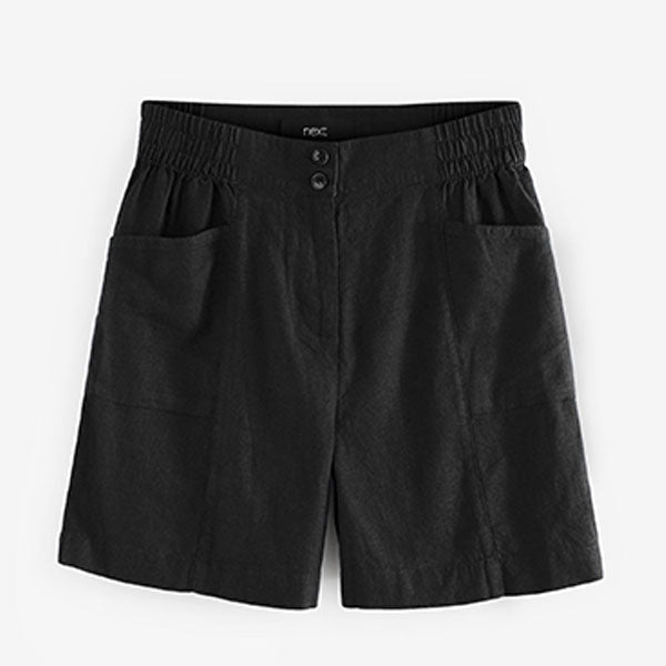 Black Linen Blend Shorts