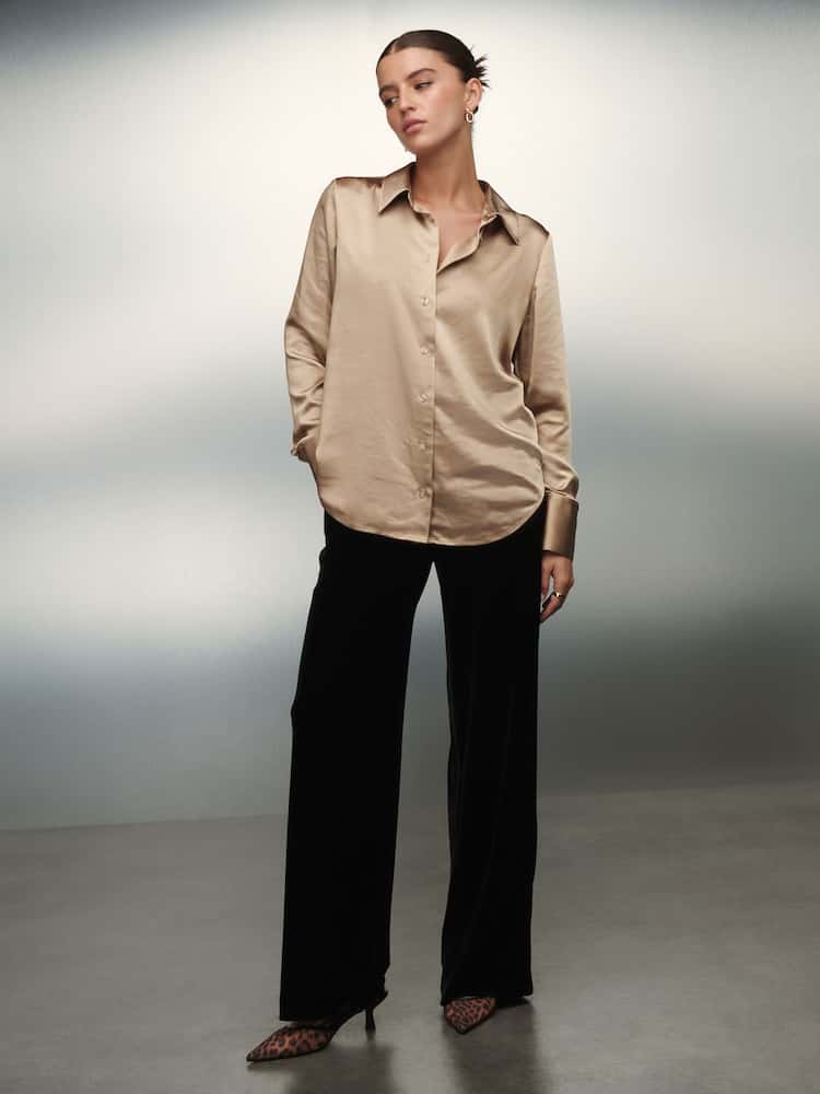 Gold Satin Long sleeve Shirt