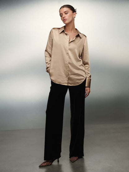 Gold Satin Long sleeve Shirt