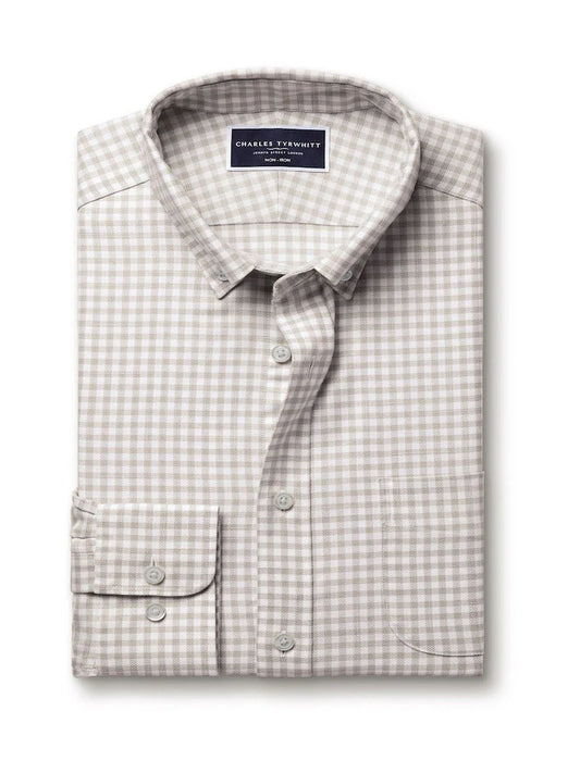 Grey Slim Fit Check Non Iron Twill 100% Cotton Shirt