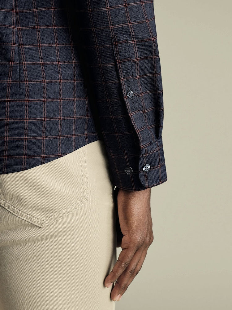 Non Iron Twill Cotton Check Slim Fit Shirt - Blue