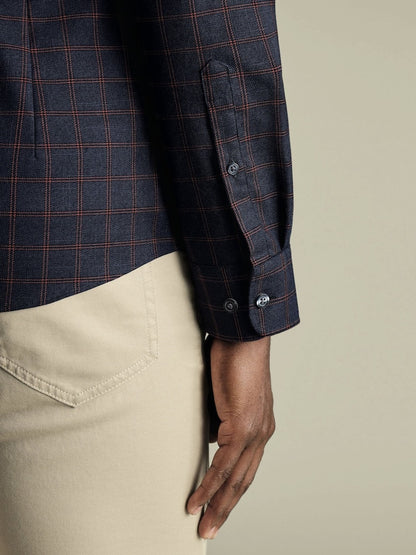 Non Iron Twill Cotton Check Slim Fit Shirt - Blue