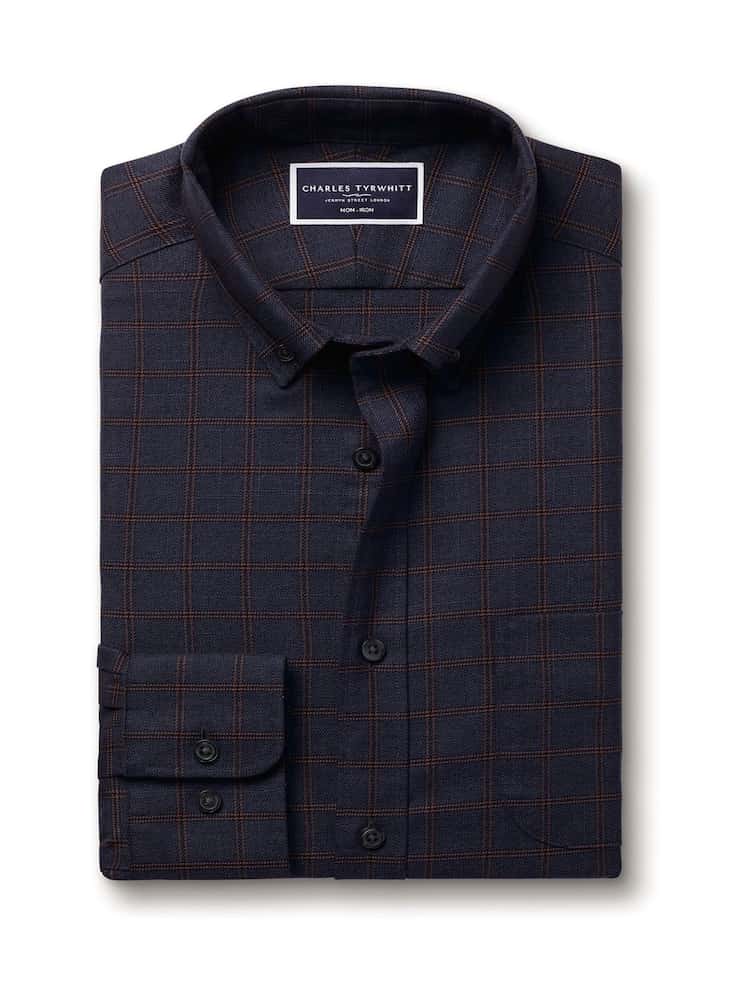 Non Iron Twill Cotton Check Slim Fit Shirt - Blue