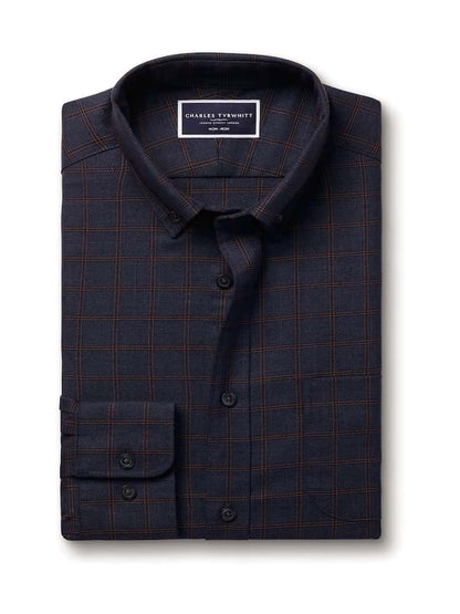 Non Iron Twill Cotton Check Slim Fit Shirt - Blue