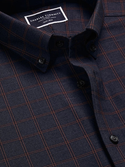 Non Iron Twill Cotton Check Slim Fit Shirt - Blue