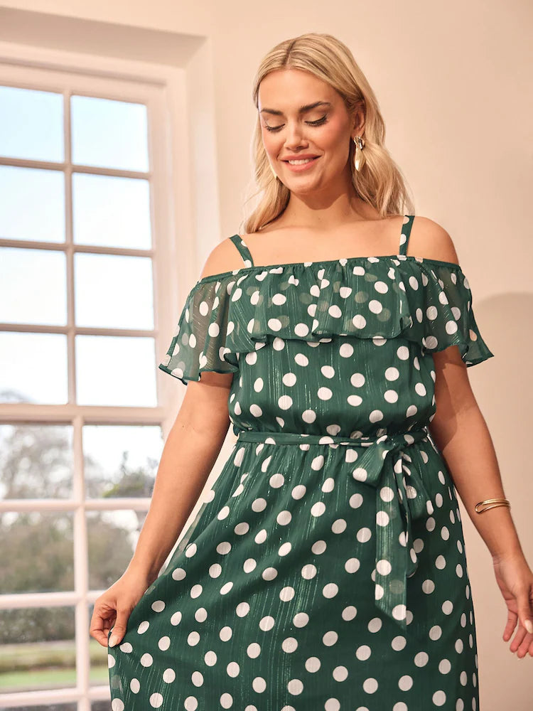 Yours Curve Green London Ruffle Maxi Dress