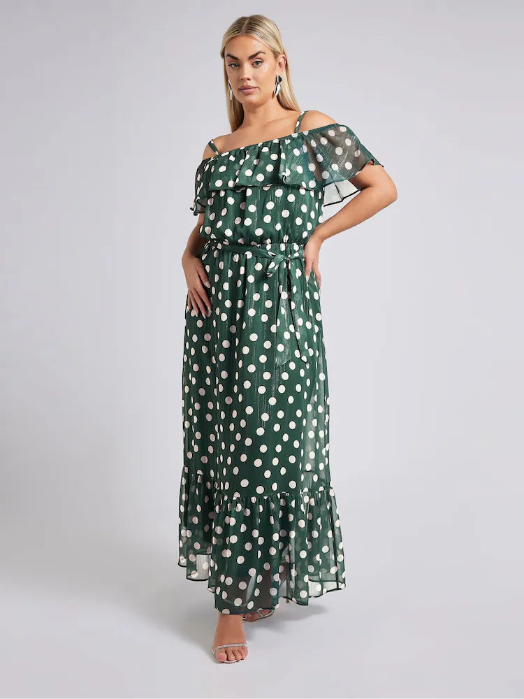 Yours Curve Green London Ruffle Maxi Dress